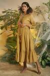 Buy_Chokhi Chorri_Yellow Malai Chanderi Midi Dress _at_Aza_Fashions