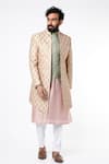 Buy_Nero by Shaifali and Satya_Cream Silk Embroidered Thread Work Jacket And Kurta Set _at_Aza_Fashions