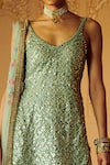 Seema Gujral_Green Net Embroidered Kurta Set_at_Aza_Fashions