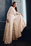 Buy_Seema Gujral_Ivory Net Embellished Sequin And Crystal Long Jacket & Flared Pant Set  _at_Aza_Fashions