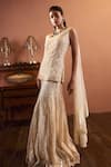 Buy_Seema Gujral_Ivory Net Embroidered Metallic Sequins One Draped Kurta And Sharara Set  _at_Aza_Fashions