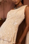 Buy_Seema Gujral_Ivory Net Embroidered Metallic Sequins One Draped Kurta And Sharara Set  _Online_at_Aza_Fashions