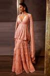 Seema Gujral_Pink Net Sequin Embroidered Peplum Kurta Sharara Set_Online_at_Aza_Fashions