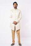 Buy_Nero By Shaifali And Satya_Beige Suiting Fabric Textured Nawabi Sherwani Set_at_Aza_Fashions