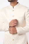 Nero By Shaifali And Satya_Beige Suiting Fabric Textured Nawabi Sherwani Set_Online_at_Aza_Fashions