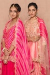 Shop_Surbhi shah_Pink Cotton Bandhej Print Kurta Lehenga Set_at_Aza_Fashions