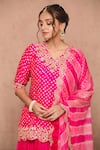 Surbhi shah_Pink Cotton Bandhej Print Kurta Lehenga Set_at_Aza_Fashions