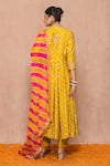 Shop_Surbhi shah_Yellow Cotton Bandhej Print Angrakha Anarkali Set_at_Aza_Fashions