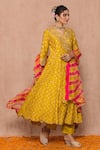 Surbhi shah_Yellow Cotton Bandhej Print Angrakha Anarkali Set_Online_at_Aza_Fashions