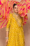 Surbhi shah_Yellow Cotton Bandhej Print Angrakha Anarkali Set_at_Aza_Fashions