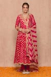 Buy_Surbhi shah_Pink Cotton Bandhej Print Angrakha Anarkali Set_at_Aza_Fashions