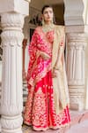 Buy_Surbhi Shah_Red Silk Embroidered Floral Motifs V Neck Bridal Lehenga Set _at_Aza_Fashions