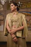 Shop_Surbhi shah_Beige Satin Organza Embroidered Cape And Draped Skirt Set_at_Aza_Fashions
