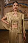 Buy_Surbhi shah_Beige Satin Organza Embroidered Cape And Draped Skirt Set_Online_at_Aza_Fashions