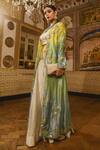 Buy_Surbhi Shah_Green Kora Silk Embroidered Floral Motifs Blouse Ombre Jacket And Sharara Set _at_Aza_Fashions