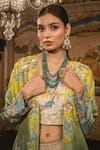 Surbhi Shah_Green Kora Silk Embroidered Floral Motifs Blouse Ombre Jacket And Sharara Set _Online_at_Aza_Fashions