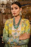 Shop_Surbhi Shah_Green Kora Silk Embroidered Floral Motifs Blouse Ombre Jacket And Sharara Set _Online_at_Aza_Fashions