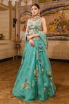 Buy_Surbhi shah_Blue Satin Organza Resham Floral Embroidered Lehenga Set_at_Aza_Fashions