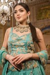 Shop_Surbhi shah_Blue Satin Organza Resham Floral Embroidered Lehenga Set_Online_at_Aza_Fashions