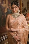 Surbhi shah_Peach Satin Organza Mukaish Embroidered Saree With Blouse_Online_at_Aza_Fashions