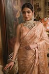 Buy_Surbhi shah_Peach Satin Organza Mukaish Embroidered Saree With Blouse_Online_at_Aza_Fashions