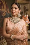 Shop_Surbhi shah_Peach Satin Organza Mukaish Embroidered Saree With Blouse_Online_at_Aza_Fashions