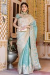 Buy_Surbhi shah_Blue Satin Organza Ombre Embroidered Saree With Blouse_at_Aza_Fashions