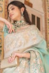 Shop_Surbhi shah_Blue Satin Organza Ombre Embroidered Saree With Blouse_at_Aza_Fashions