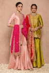 Buy_Surbhi shah_Pink Cotton Silk Kurta Sharara Set_Online_at_Aza_Fashions