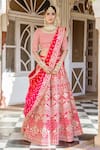 Buy_Surbhi Shah_Red Silk Embroidered Gota Round Bridal Lehenga Set _at_Aza_Fashions