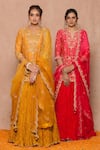 Shop_Surbhi shah_Yellow Cotton Bandhej Kurta Lehenga Set_Online_at_Aza_Fashions