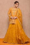 Shop_Surbhi shah_Yellow Cotton Bandhej Kurta Lehenga Set_at_Aza_Fashions