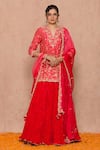 Buy_Surbhi shah_Red Cotton Bandhej Kurta Lehenga Set_at_Aza_Fashions