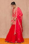 Shop_Surbhi shah_Red Cotton Bandhej Kurta Lehenga Set_at_Aza_Fashions