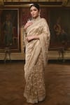 Shop_Surbhi shah_Gold Chanderi Tissue Embroidered Saree Set_at_Aza_Fashions