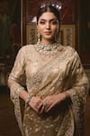 Surbhi shah_Gold Chanderi Tissue Embroidered Saree Set_Online_at_Aza_Fashions