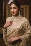 Buy_Surbhi shah_Gold Chanderi Tissue Embroidered Saree Set_Online_at_Aza_Fashions