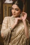 Shop_Surbhi shah_Gold Chanderi Tissue Embroidered Saree Set_Online_at_Aza_Fashions