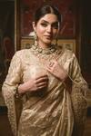 Surbhi shah_Gold Chanderi Tissue Embroidered Saree Set_at_Aza_Fashions