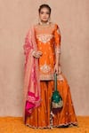 Buy_Surbhi shah_Orange Cotton Embroidered Gota Work Round Floral Kurta Sharara Set For Women_at_Aza_Fashions