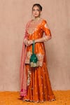 Surbhi shah_Orange Cotton Embroidered Gota Work Round Floral Kurta Sharara Set For Women_Online_at_Aza_Fashions