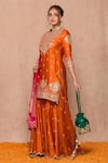 Shop_Surbhi shah_Orange Cotton Embroidered Gota Work Round Floral Kurta Sharara Set For Women_Online_at_Aza_Fashions