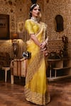 Buy_Surbhi Shah_Yellow Organza Embroidered Floral Motifs V Ombre Saree With Blouse  _at_Aza_Fashions