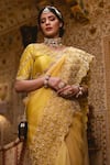 Shop_Surbhi Shah_Yellow Organza Embroidered Floral Motifs V Ombre Saree With Blouse  _at_Aza_Fashions