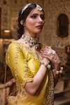 Surbhi Shah_Yellow Organza Embroidered Floral Motifs V Ombre Saree With Blouse  _Online_at_Aza_Fashions