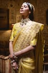 Buy_Surbhi Shah_Yellow Organza Embroidered Floral Motifs V Ombre Saree With Blouse  _Online_at_Aza_Fashions