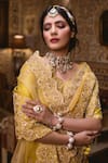 Surbhi Shah_Yellow Organza Embroidered Floral Motifs V Ombre Saree With Blouse  _at_Aza_Fashions