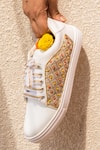 Shop_The Saree Sneakers_Grey Embellished Patchwork Checkered Sneakers _Online_at_Aza_Fashions