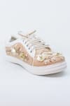 The Saree Sneakers_Beige Embellished Floral Sneakers _Online_at_Aza_Fashions