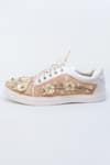 The Saree Sneakers_Beige Embellished Floral Sneakers _at_Aza_Fashions